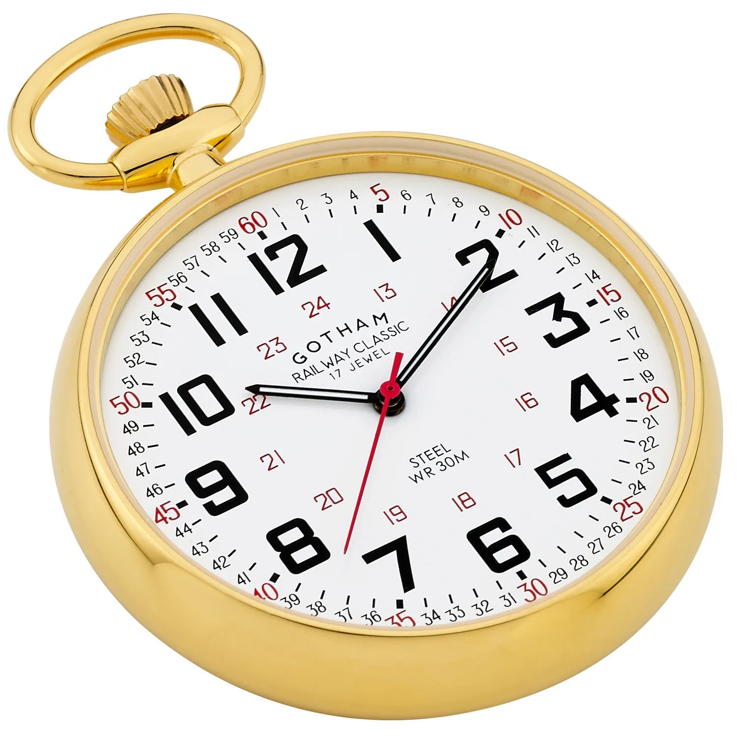 Gotham Men's Gold-Plated Stainless Steel Mechanical Hand Wind Railroad Pocket Watch # GWC14100G