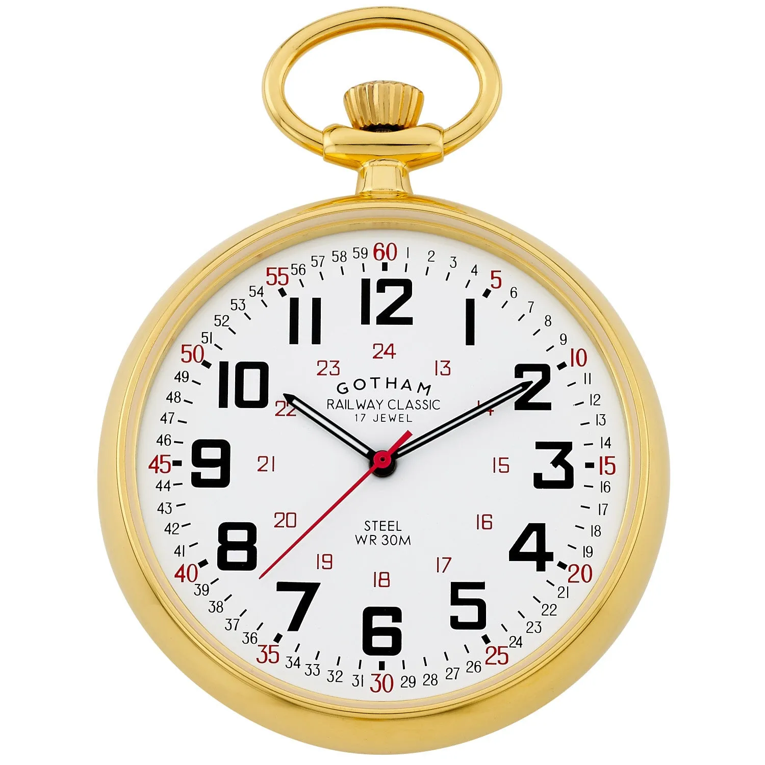 Gotham Men's Gold-Plated Stainless Steel Mechanical Hand Wind Railroad Pocket Watch # GWC14100G