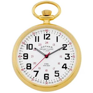 Gotham Men's Gold-Plated Stainless Steel Mechanical Hand Wind Railroad Pocket Watch # GWC14100G