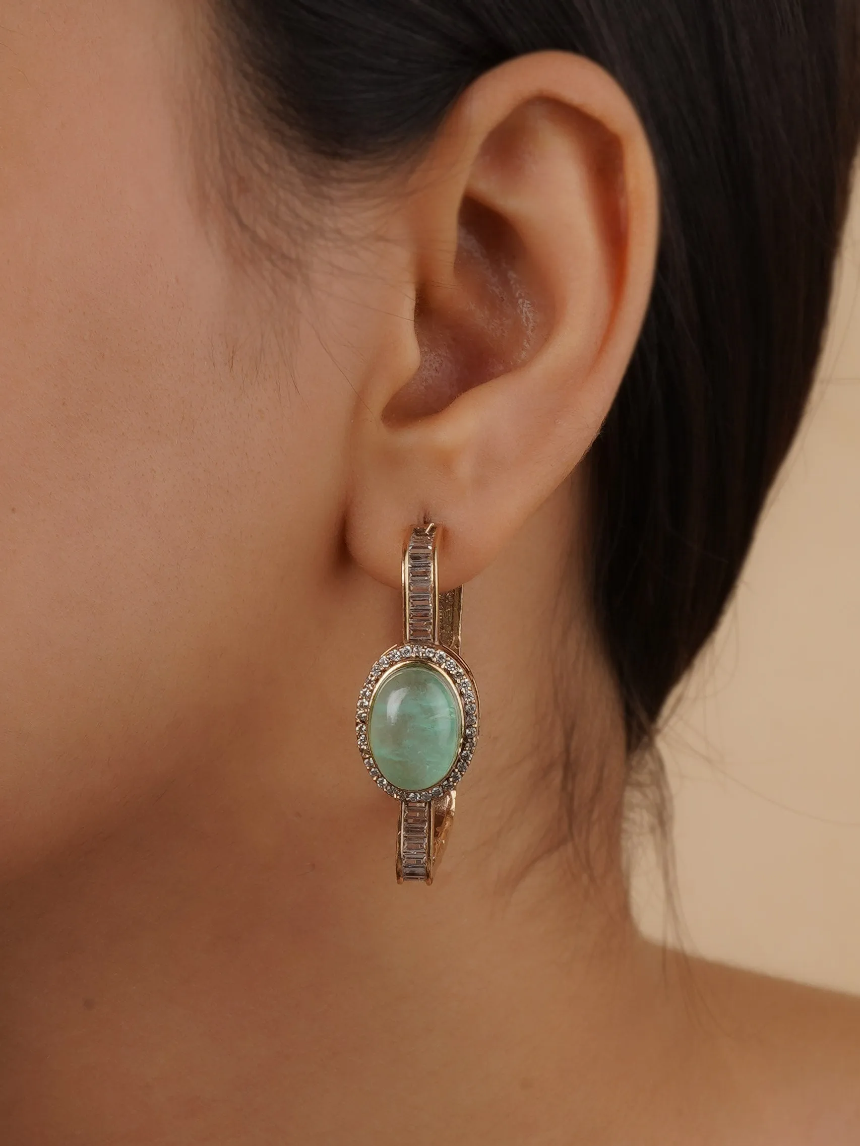 Green Color Gold Plated Faux Diamond Earrings - CZEAR553GR