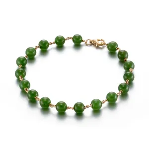 Green Nephrite Jade Gold Link Bracelet