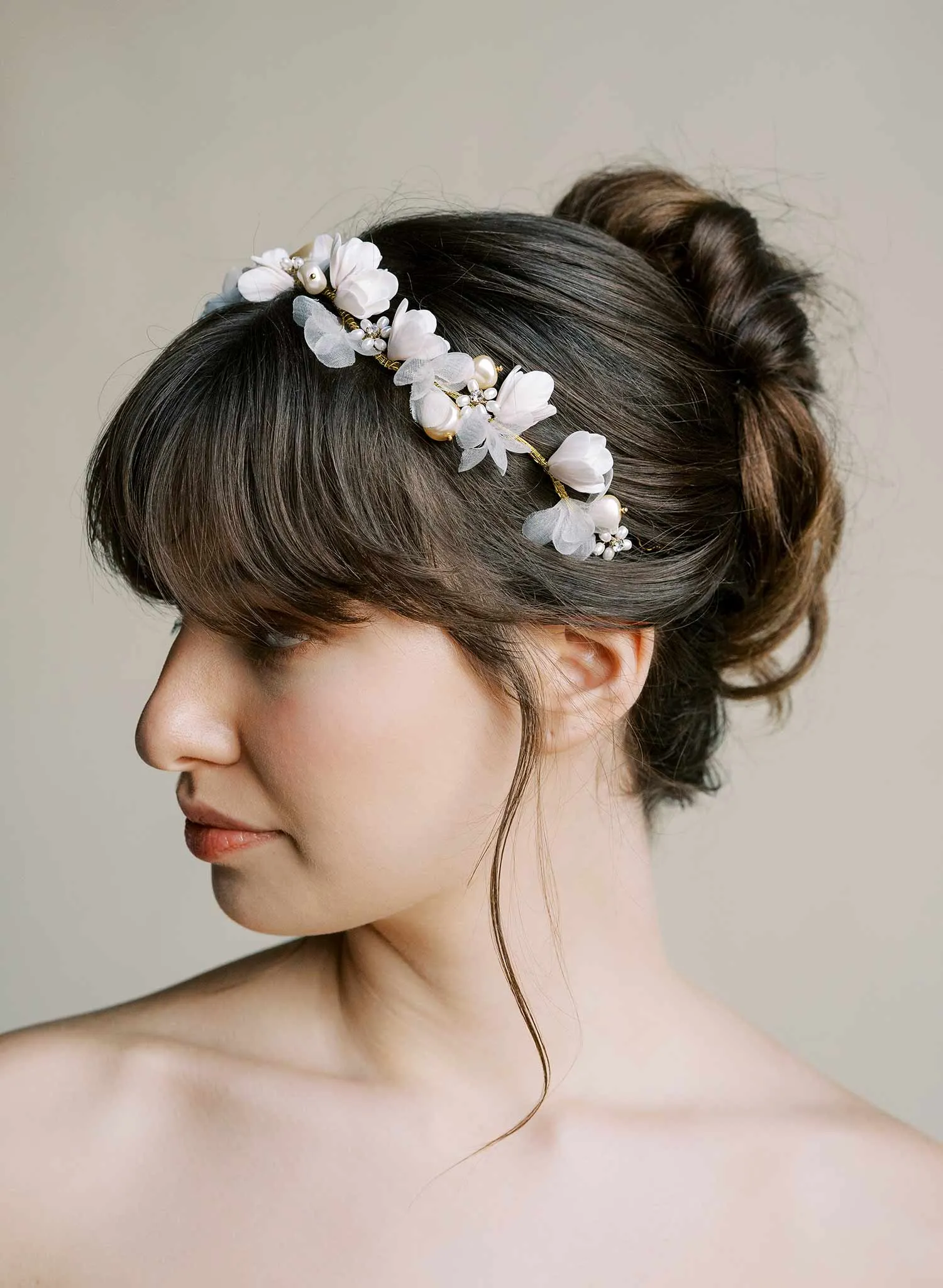 Hand sculpted magnolia buds and silk hair vine - Style #2561
