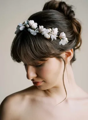 Hand sculpted magnolia buds and silk hair vine - Style #2561