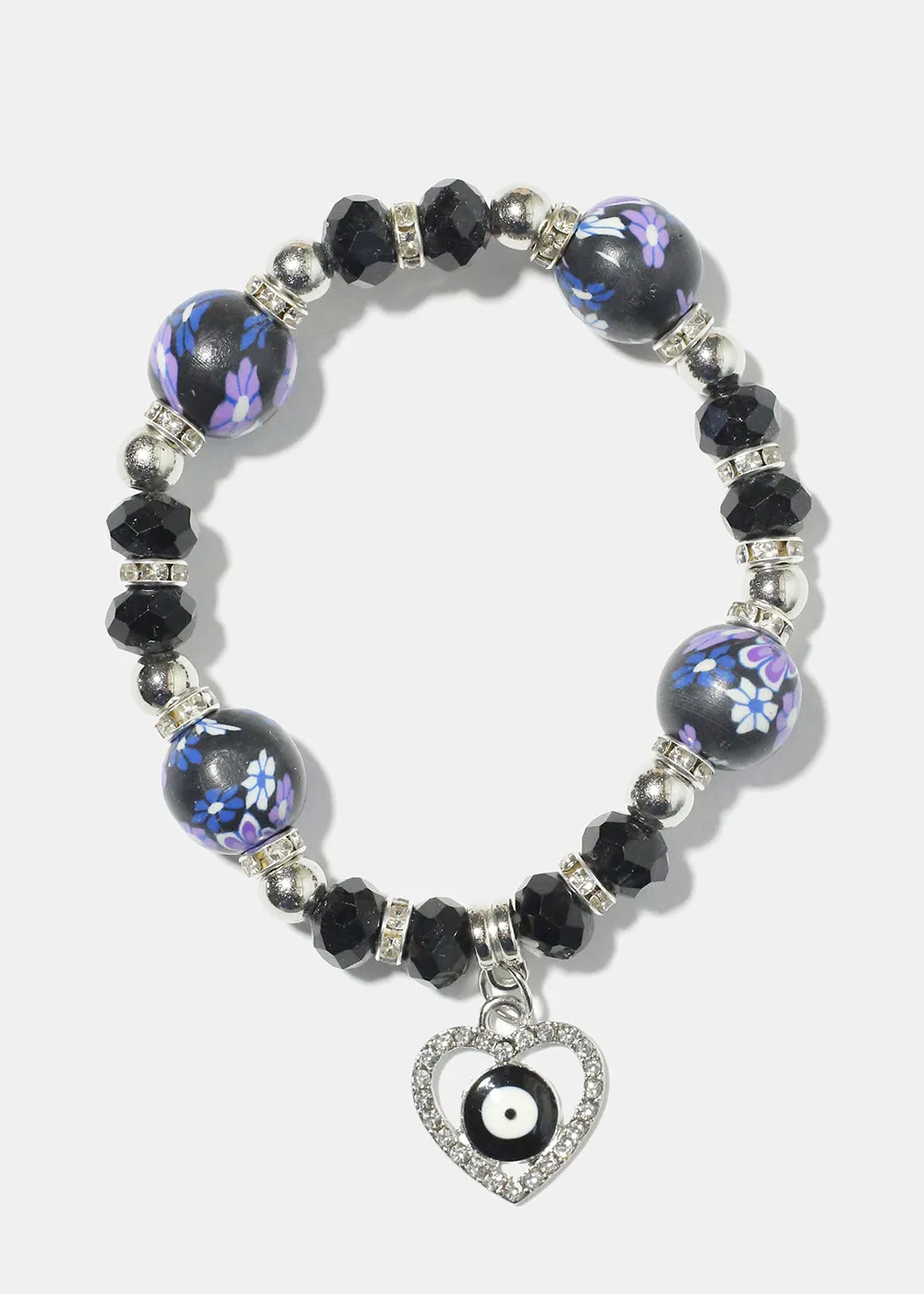Heart Evil Eye Bead Bracelet