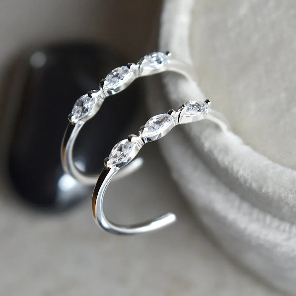Hoop Stud with Triple Marquise CZ Accent