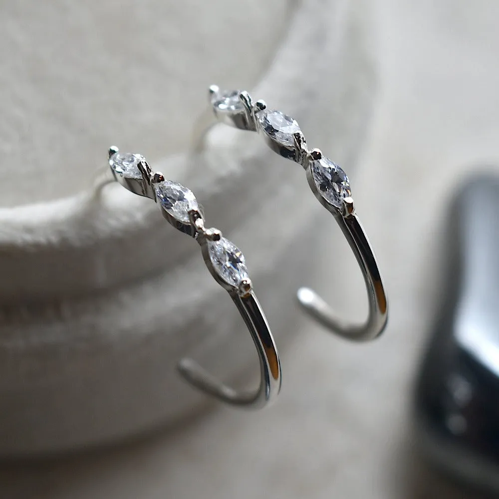 Hoop Stud with Triple Marquise CZ Accent