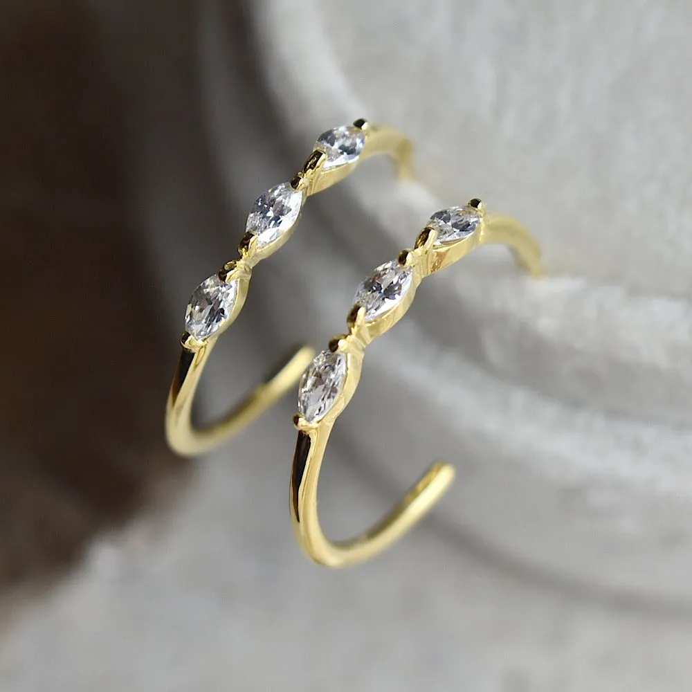 Hoop Stud with Triple Marquise CZ Accent