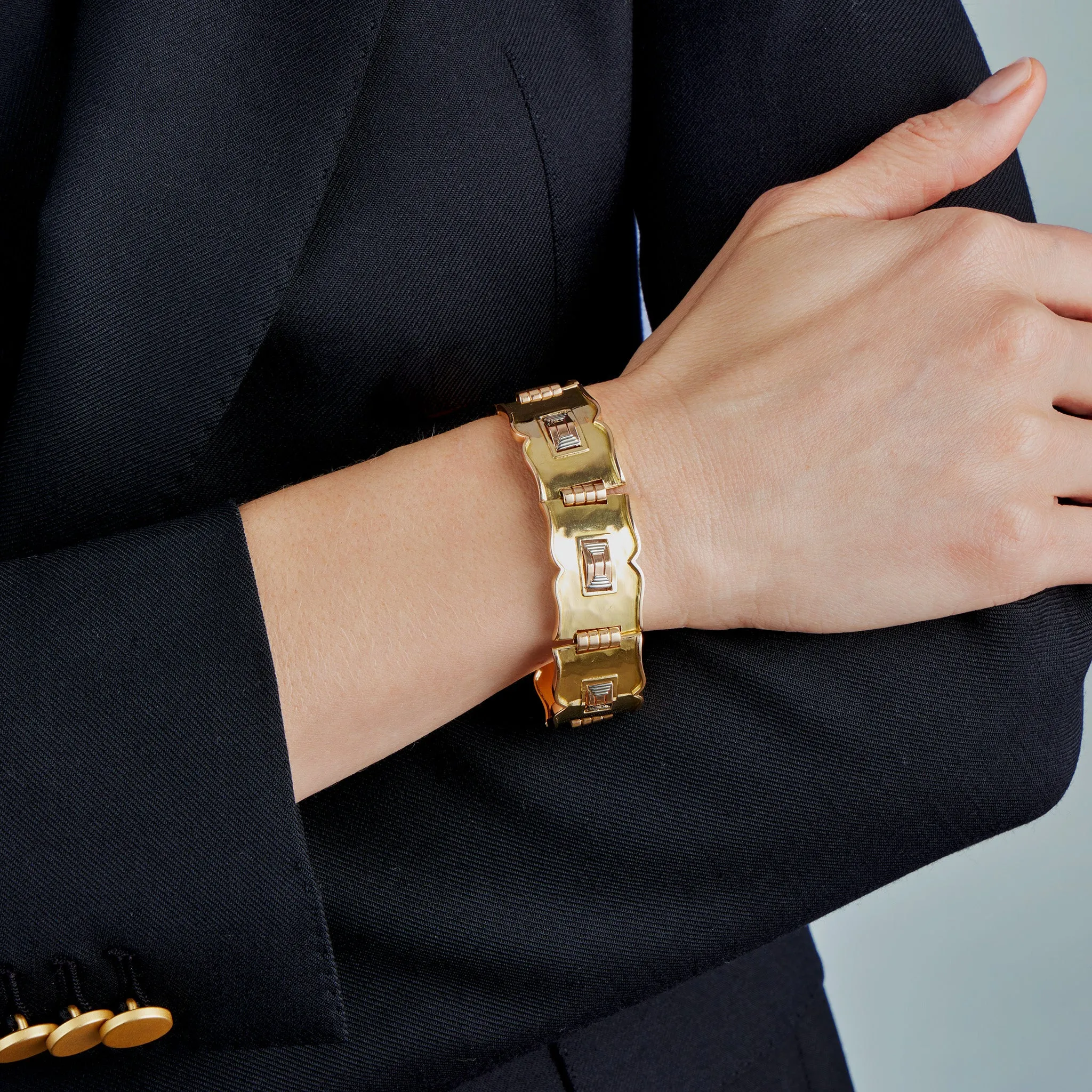 Jean Desprs French Modernist Tri-color Gold Bracelet
