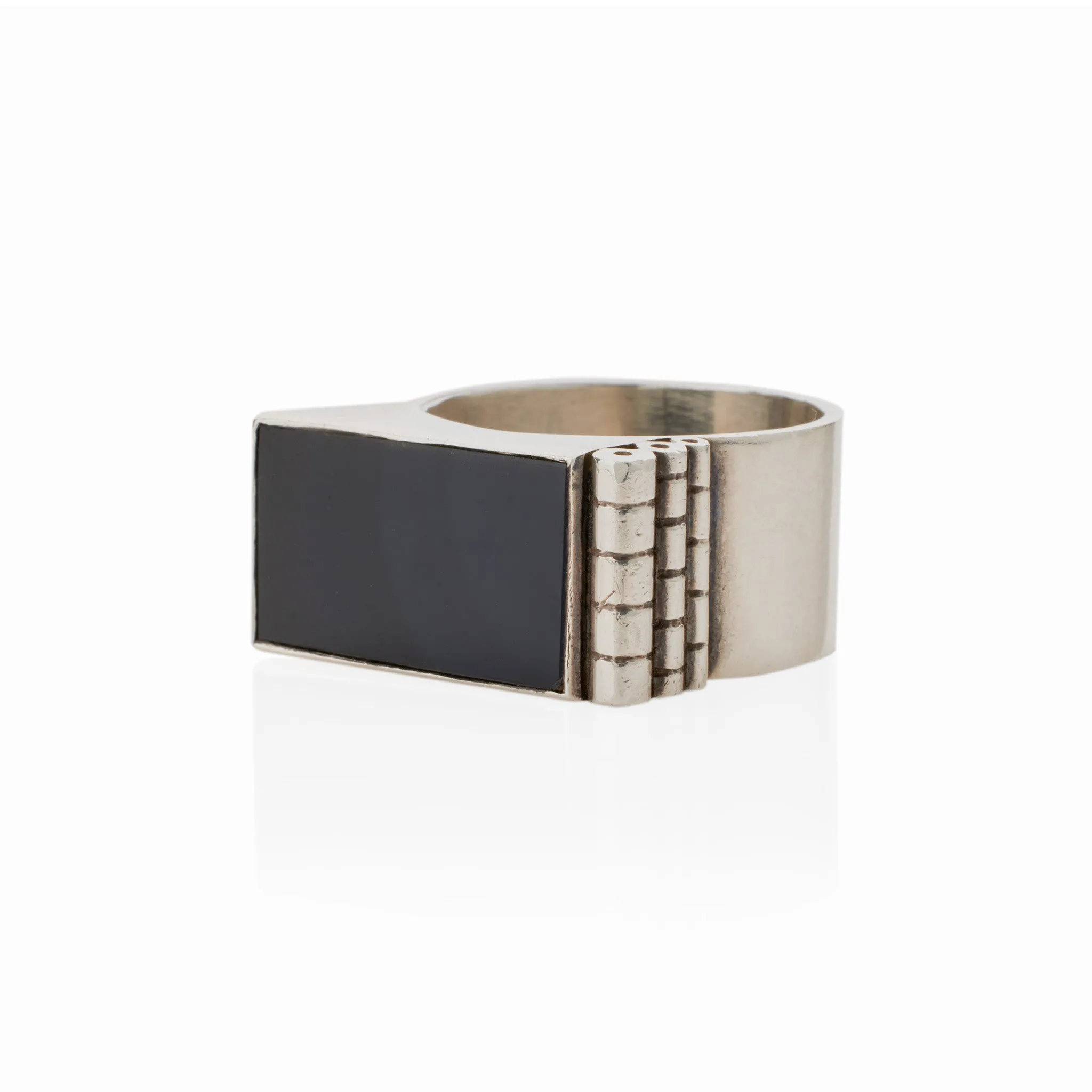 Jean Desprs Modernist Silver and Onyx "Bijoux Moteurs" Ring