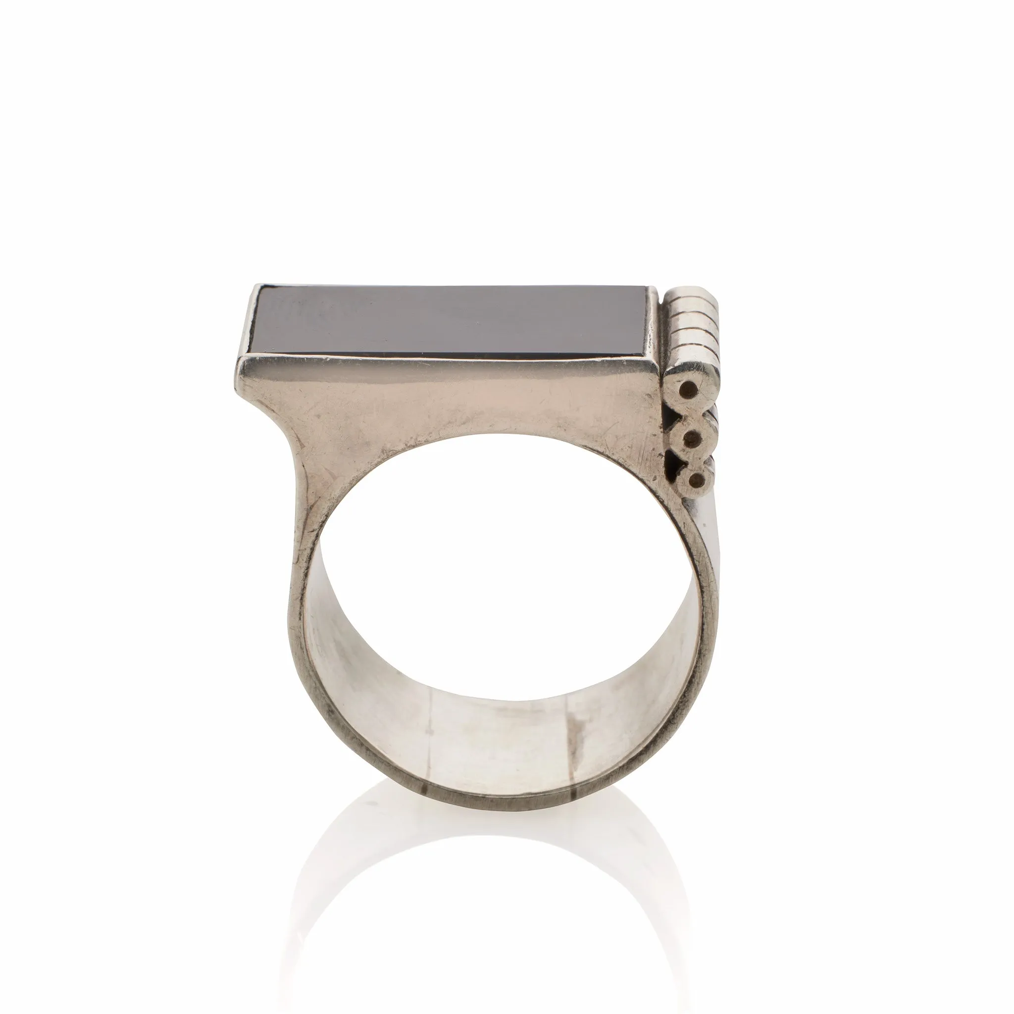 Jean Desprs Modernist Silver and Onyx "Bijoux Moteurs" Ring