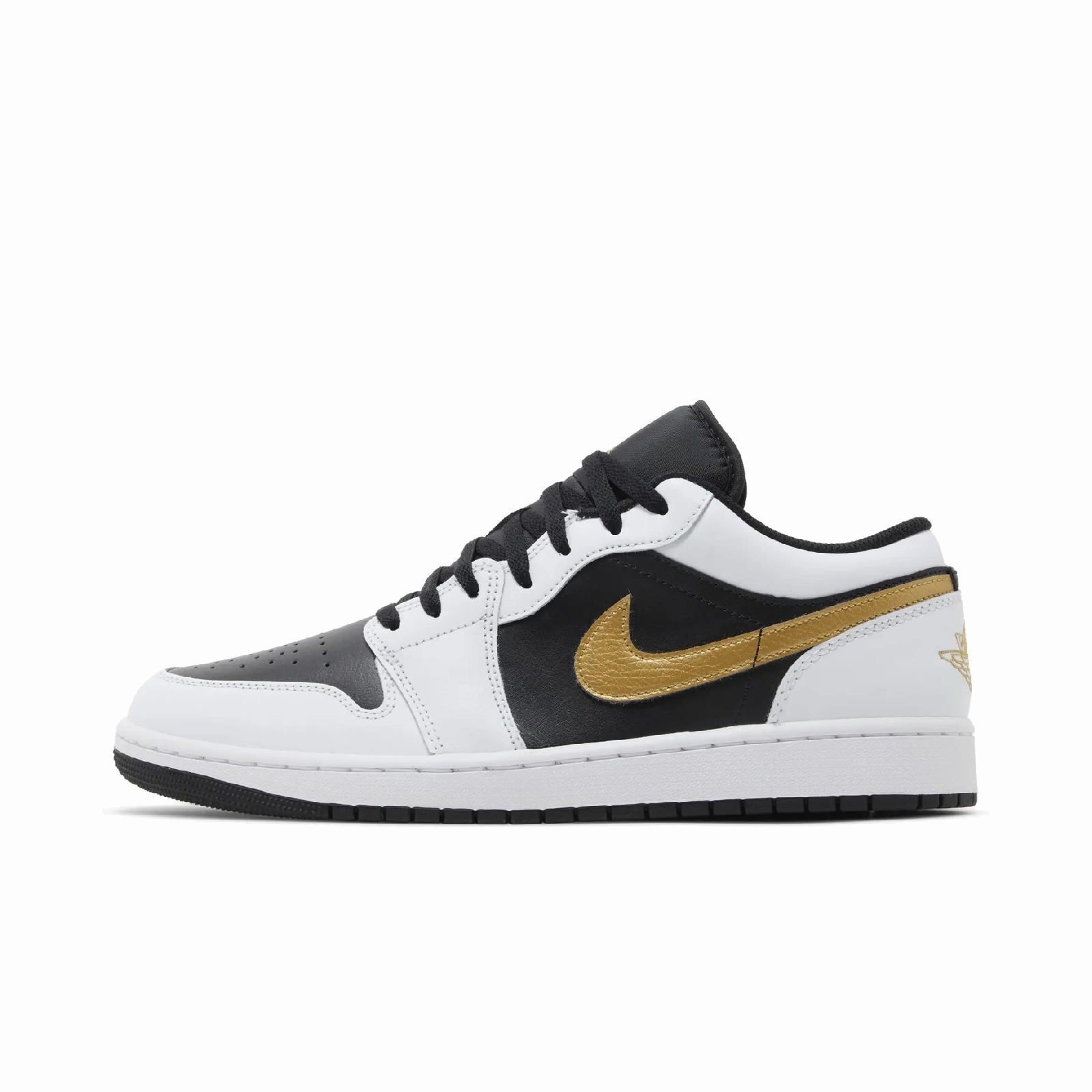 Jordan 1 Low White Black Metallic Gold Swoosh