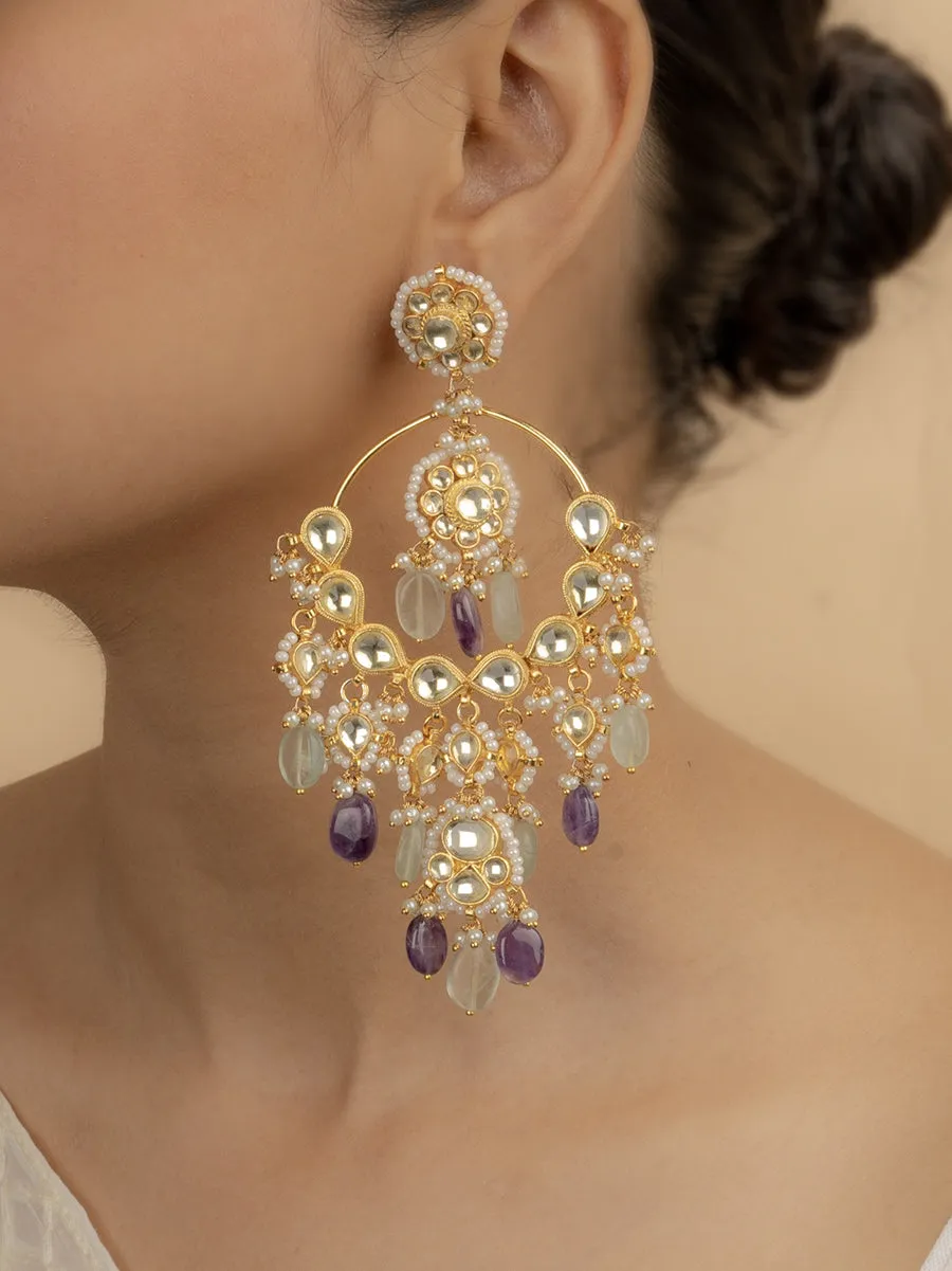 Kiara Advani in Multicolor Gold Plated Jadau Kundan Earrings - ME881Y