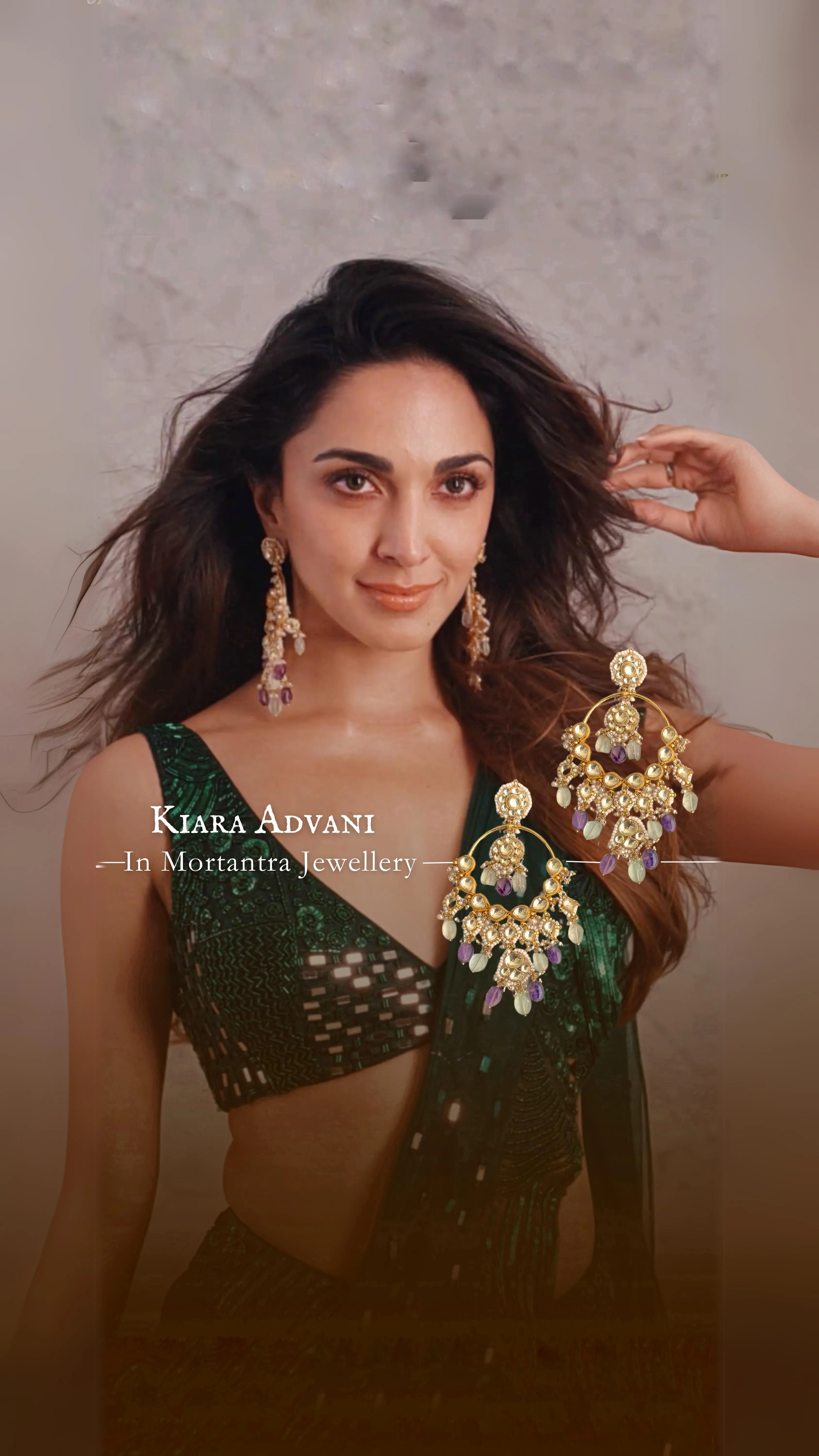 Kiara Advani in Multicolor Gold Plated Jadau Kundan Earrings - ME881Y