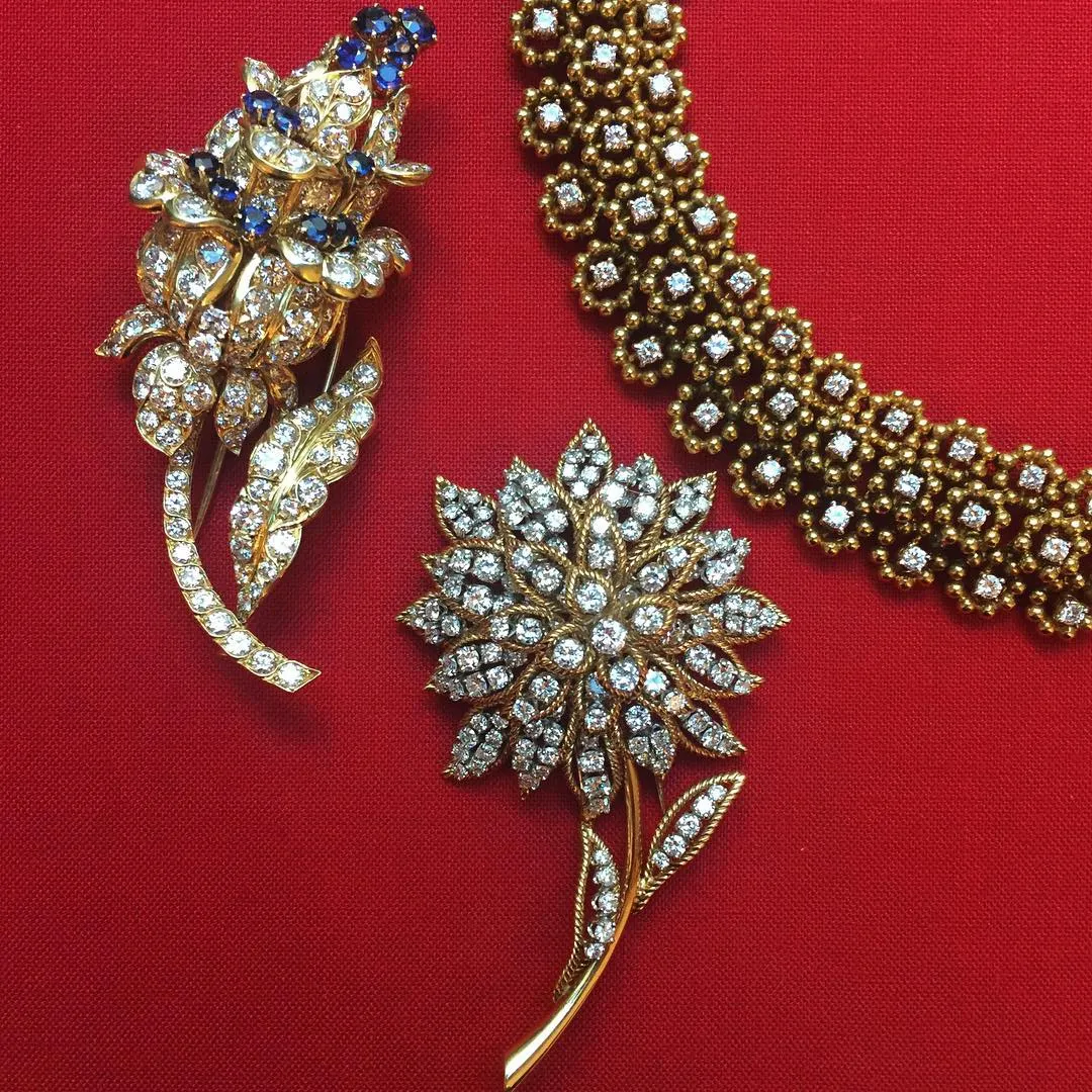 Lacloche Frres Diamond and Sapphire Flower Brooch