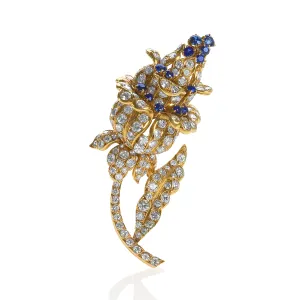 Lacloche Frres Diamond and Sapphire Flower Brooch