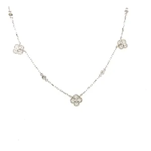 Lady's White Gold and Diamond Clover Station Necklace