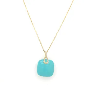 Lady's Yellow Gold Turquoise and Diamond Necklace
