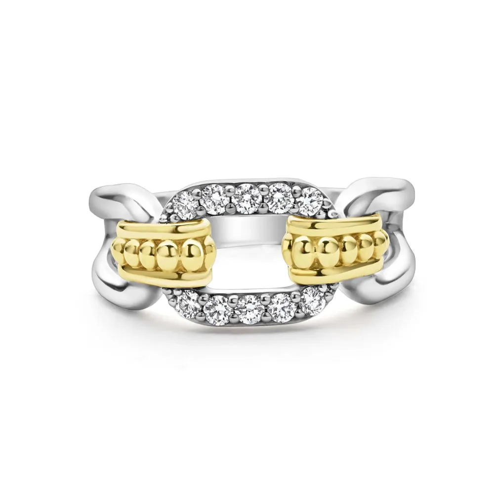 Lagos Signature Caviar Two-Tone Link Diamond Ring