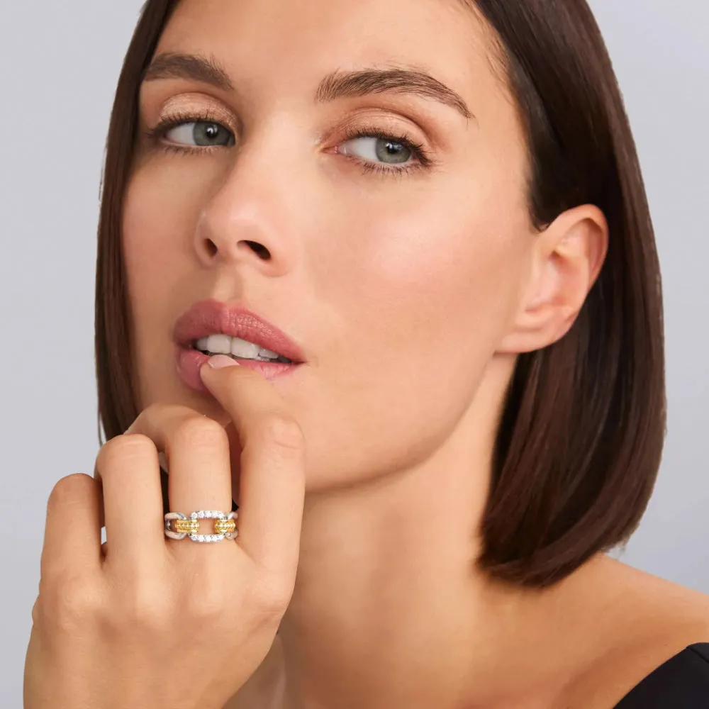 Lagos Signature Caviar Two-Tone Link Diamond Ring