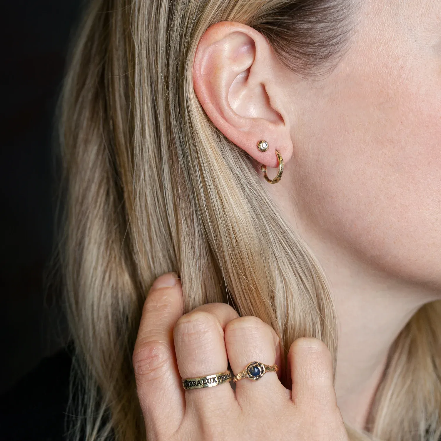 Large Diamond Set 14K Gold Studs