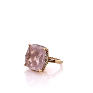 Lisa Nik 18k Rose Gold Rose Quartz and Diamond Halo Cocktail Ring