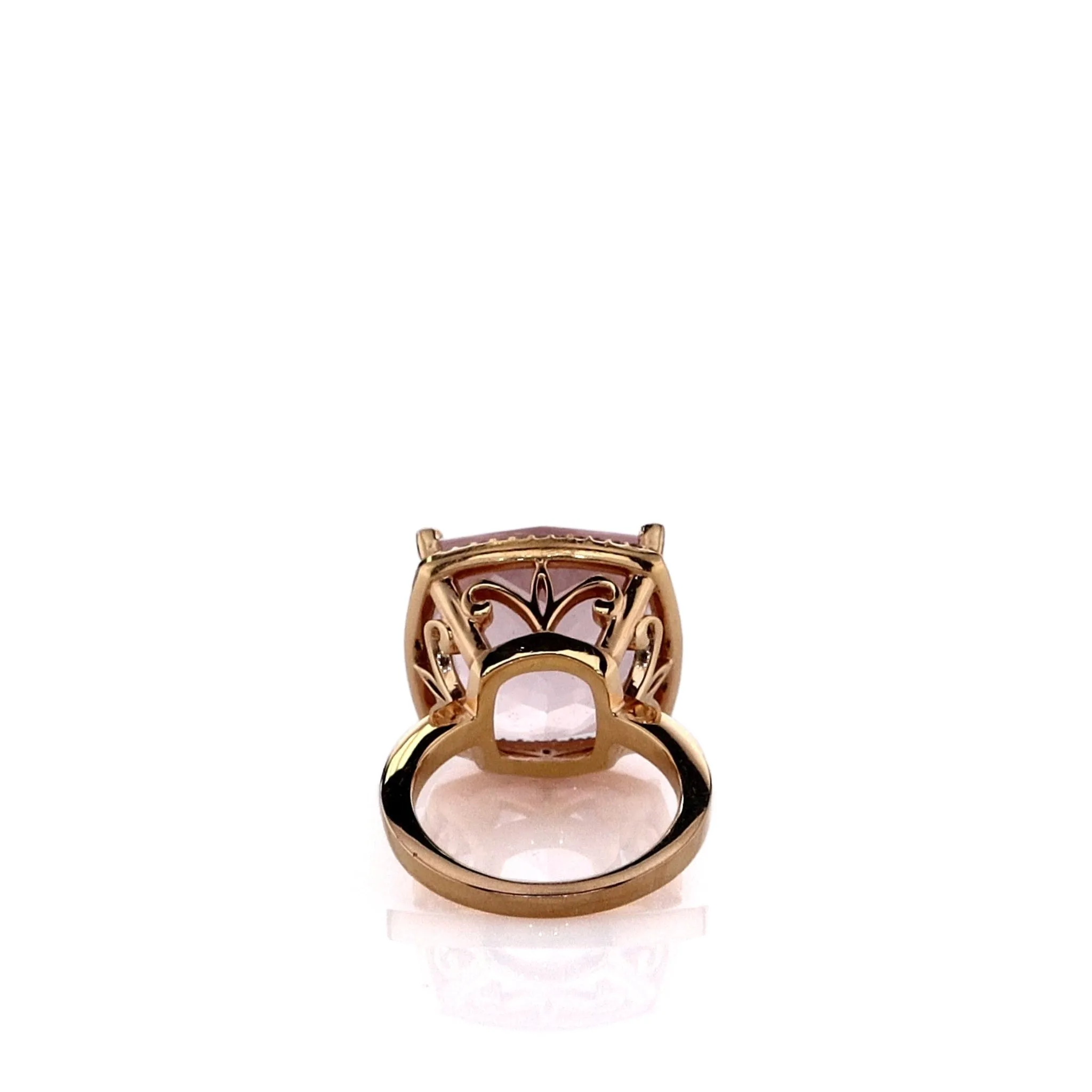 Lisa Nik 18k Rose Gold Rose Quartz and Diamond Halo Cocktail Ring