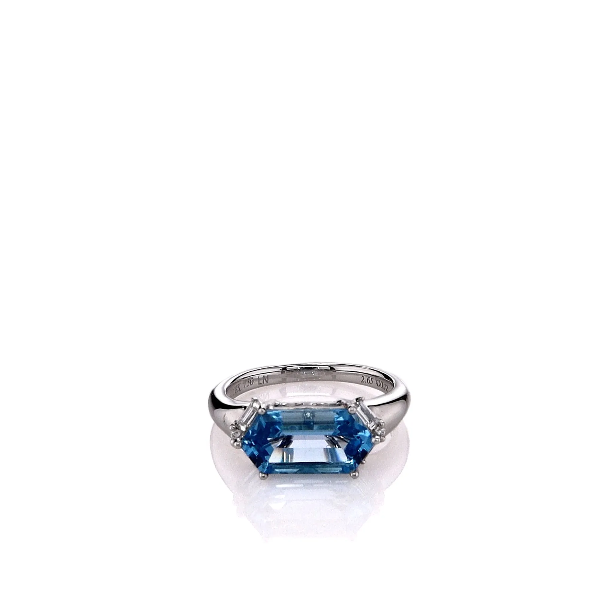 Lisa Nik 18k White Gold Blue Topaz and Diamond East and West Ring