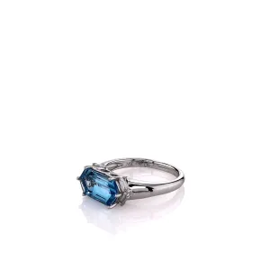 Lisa Nik 18k White Gold Blue Topaz and Diamond East and West Ring