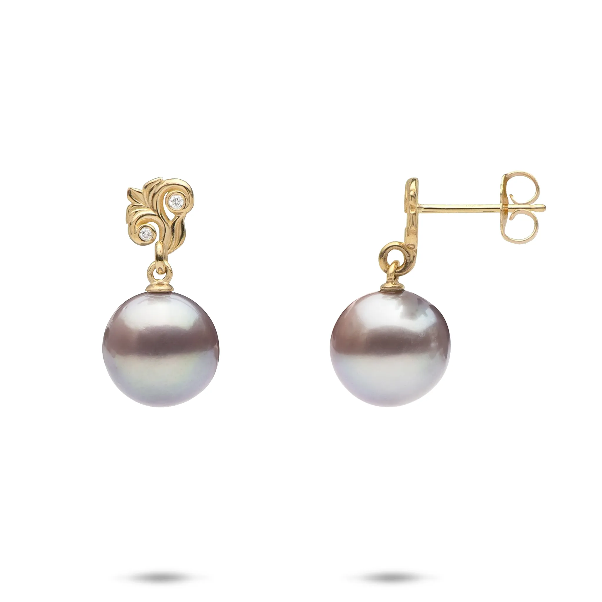 Living Heirloom Freshwater Pearl Earrings in Gold with Diamonds - 10-11mm