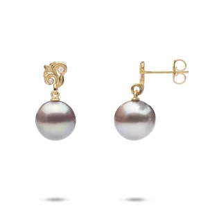 Living Heirloom Freshwater Pearl Earrings in Gold with Diamonds - 10-11mm