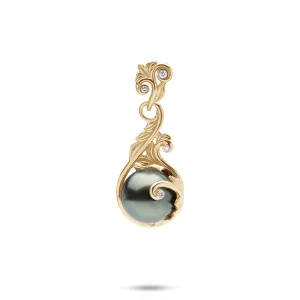 Living Heirloom Tahitian Black Pearl Pendant in Gold with Diamonds -9-10mm