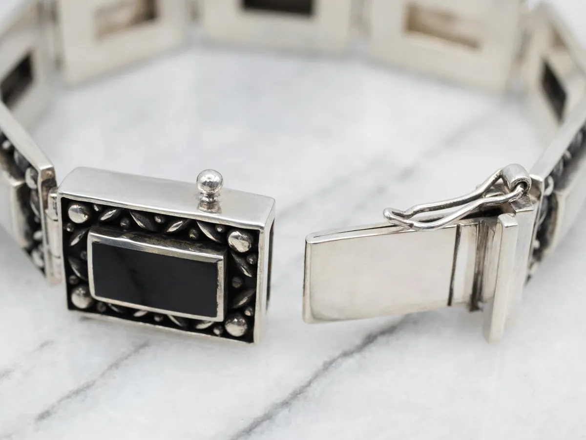 Lovely Onyx and Mother Of Pearl Panel Bracelet