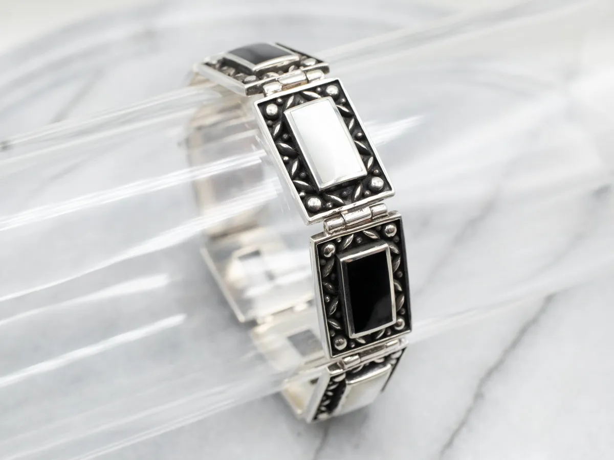 Lovely Onyx and Mother Of Pearl Panel Bracelet