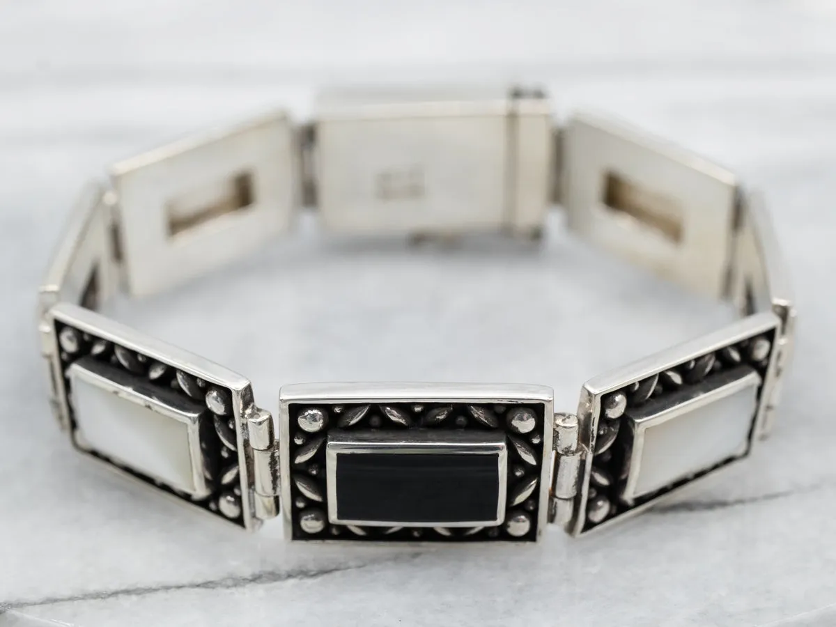 Lovely Onyx and Mother Of Pearl Panel Bracelet