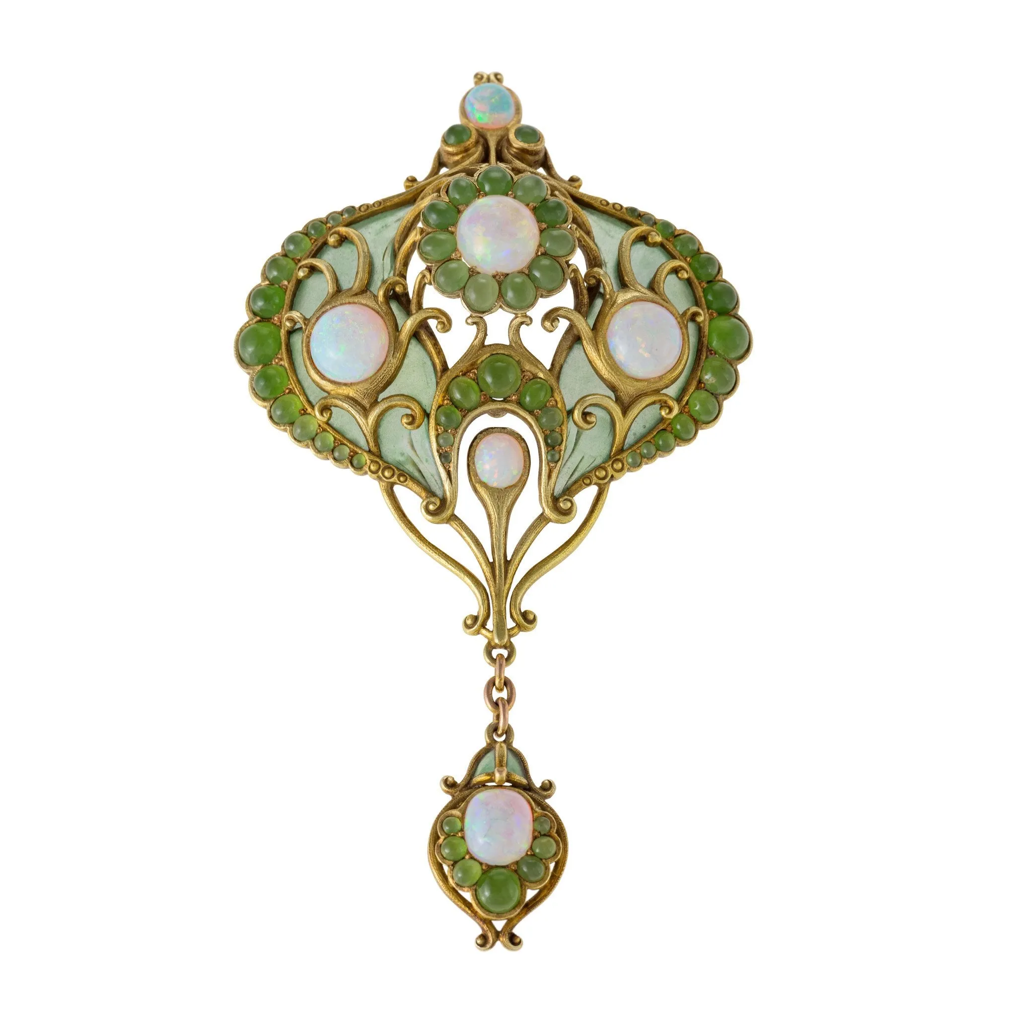 Marcus & Co. Opal, Chrysoprase, and Plique--Jour Enamel Brooch