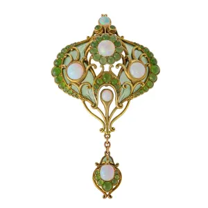 Marcus & Co. Opal, Chrysoprase, and Plique--Jour Enamel Brooch