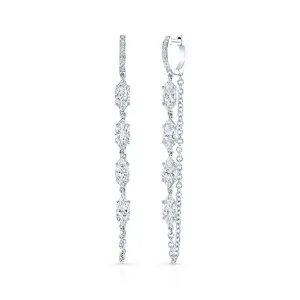 Marquise Diamond Huggie Chain Drop Earrings in 18kt White Gold
