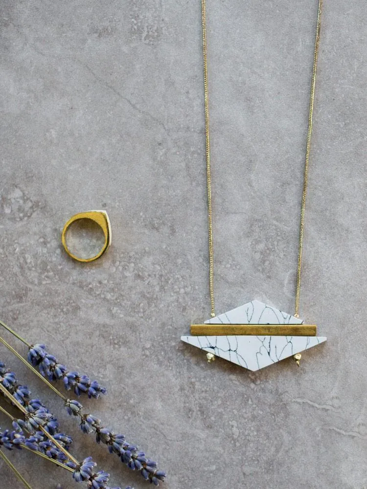 Modern Marble Necklace - White