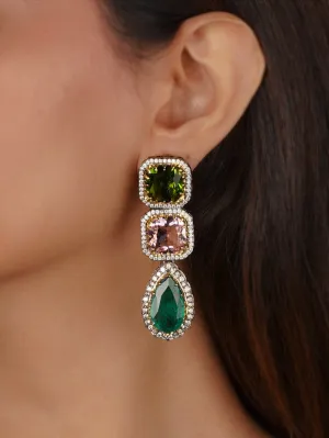 Multicolor Faux Diamond Earrings - CZEAR583