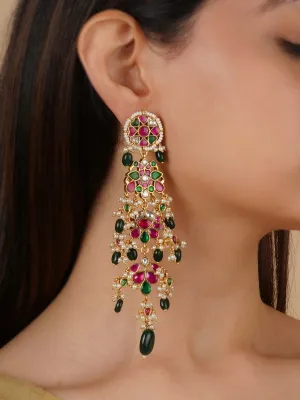 Multicolor Gold Plated Jadau Kundan Earrings - ME1091M