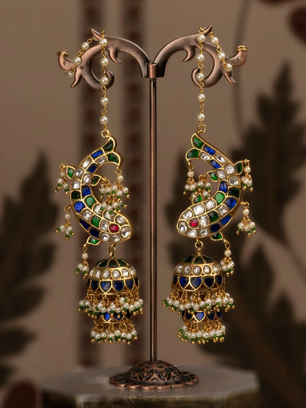 Multicolor Gold Plated Jadau Kundan Earrings - ME1136M