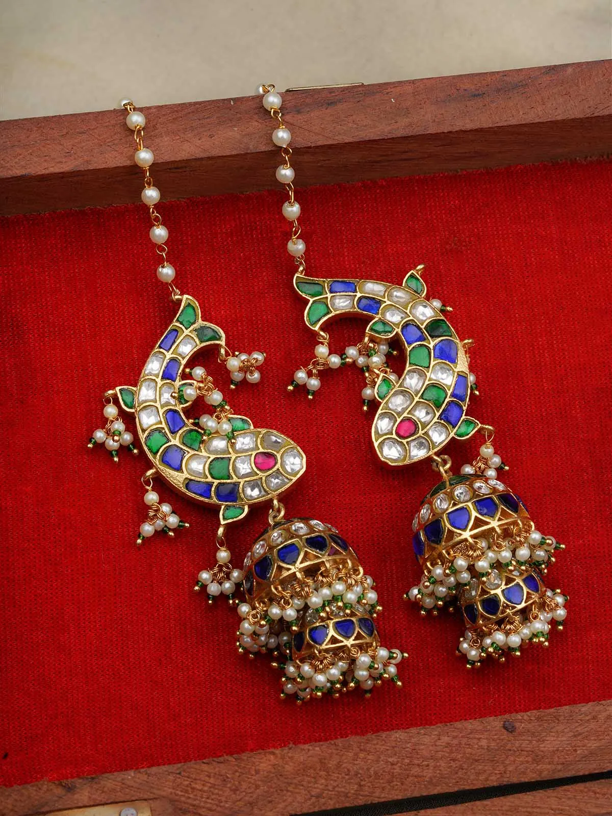 Multicolor Gold Plated Jadau Kundan Earrings - ME1136M