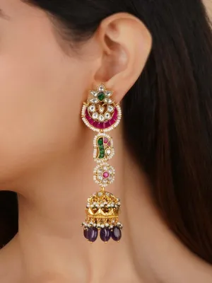 Multicolor Gold Plated Jadau Kundan Earrings - ME1191M