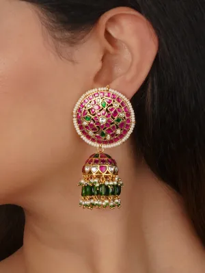 Multicolor Gold Plated Jadau Kundan Earrings - ME1198M