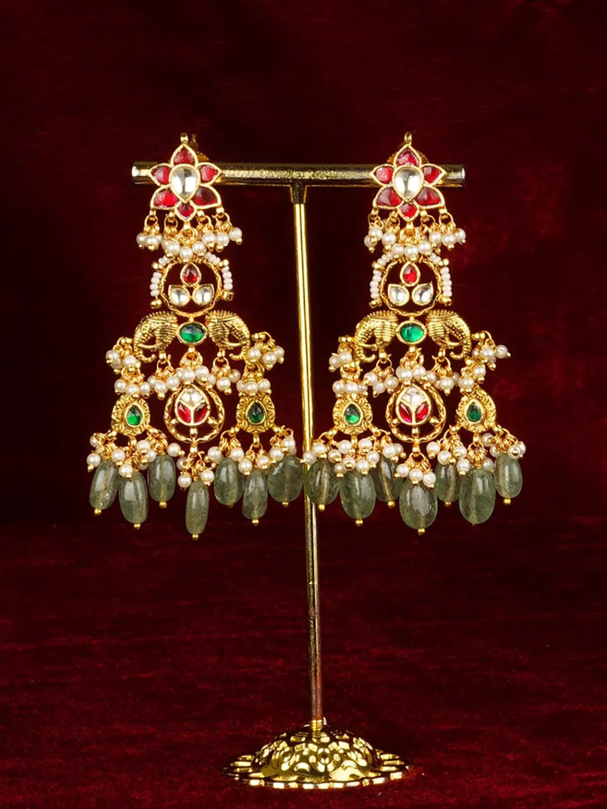 Multicolor Gold Plated Jadau Kundan Earrings - ME1263