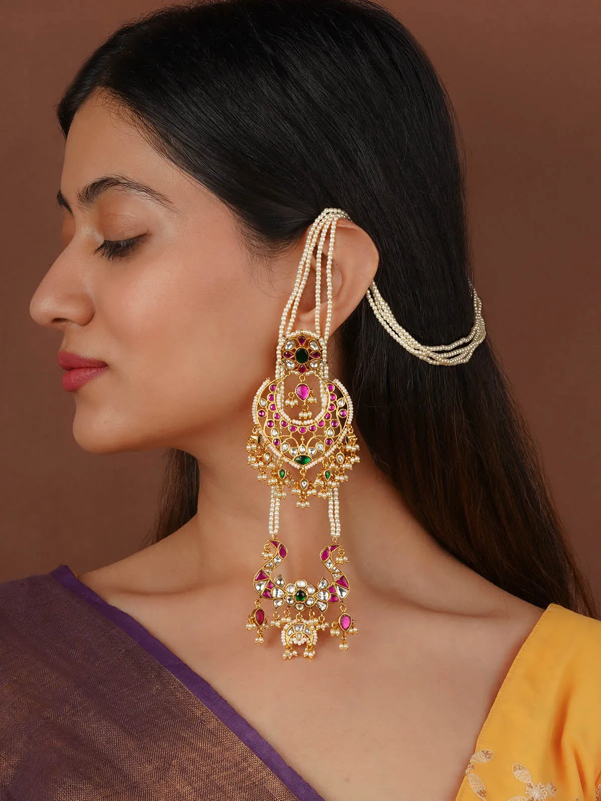 Multicolor Gold Plated Jadau Kundan Earrings - ME1299M
