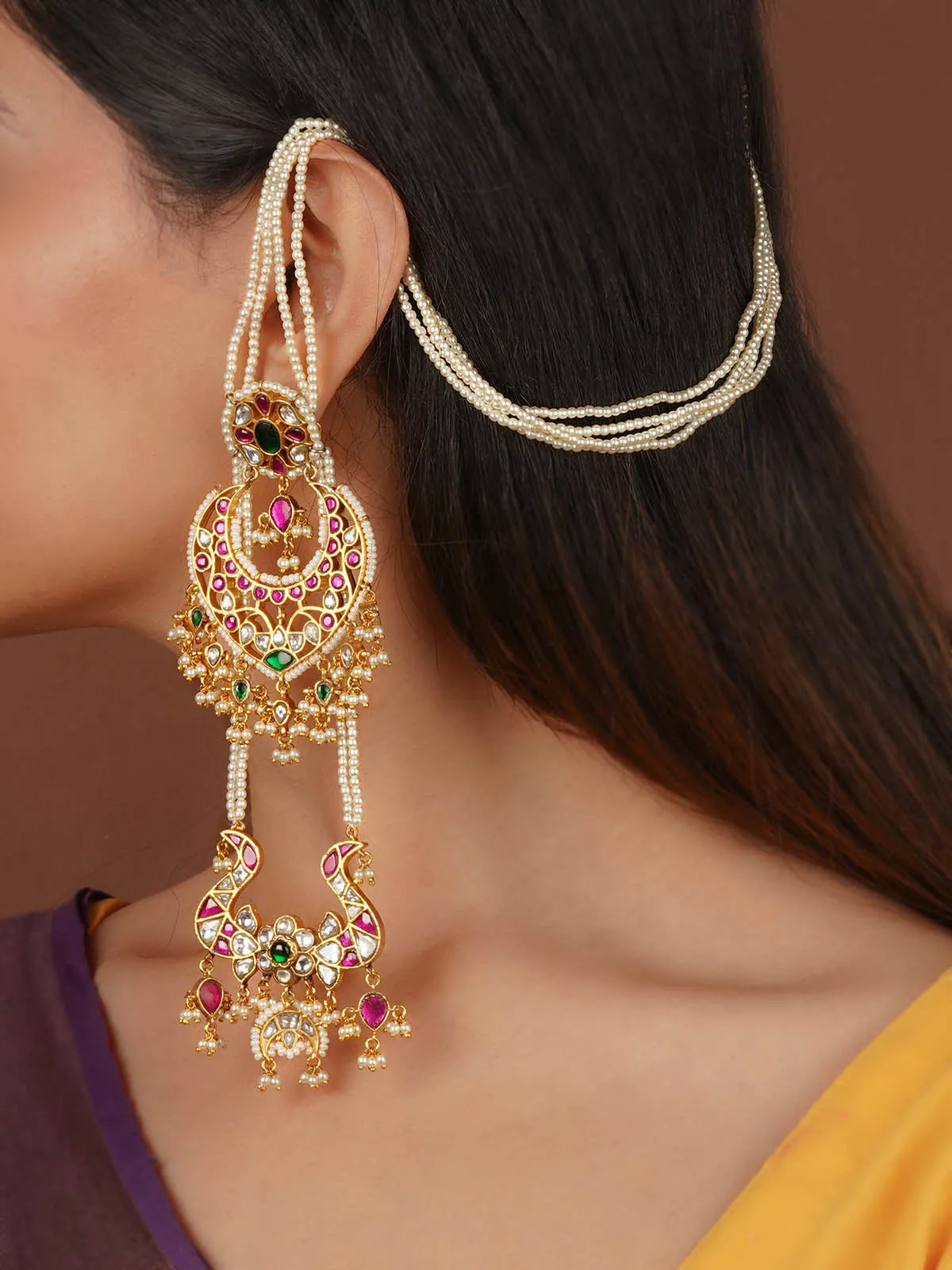 Multicolor Gold Plated Jadau Kundan Earrings - ME1299M
