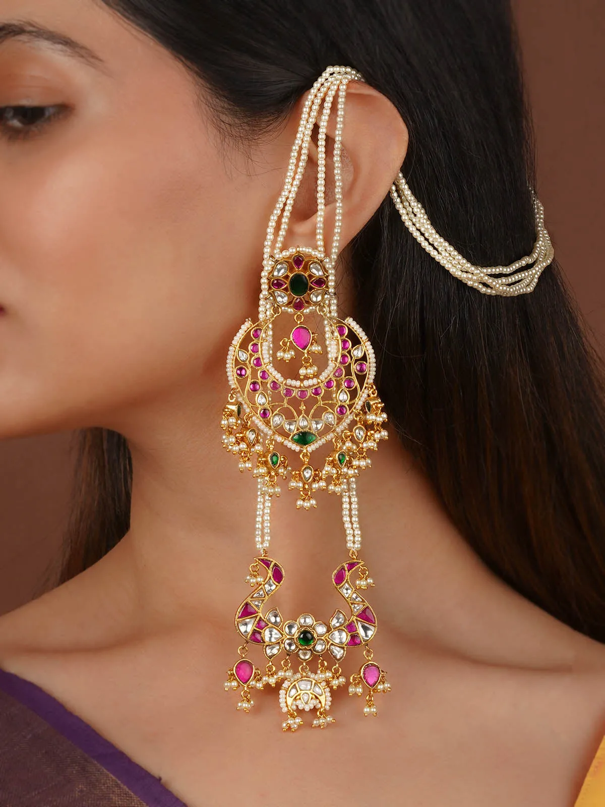 Multicolor Gold Plated Jadau Kundan Earrings - ME1299M