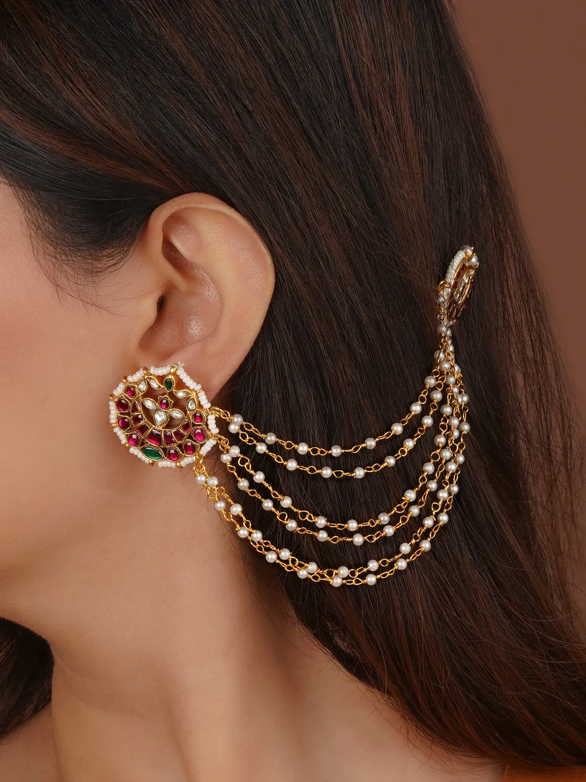 Multicolor Gold Plated Jadau Kundan Earrings - ME1317M