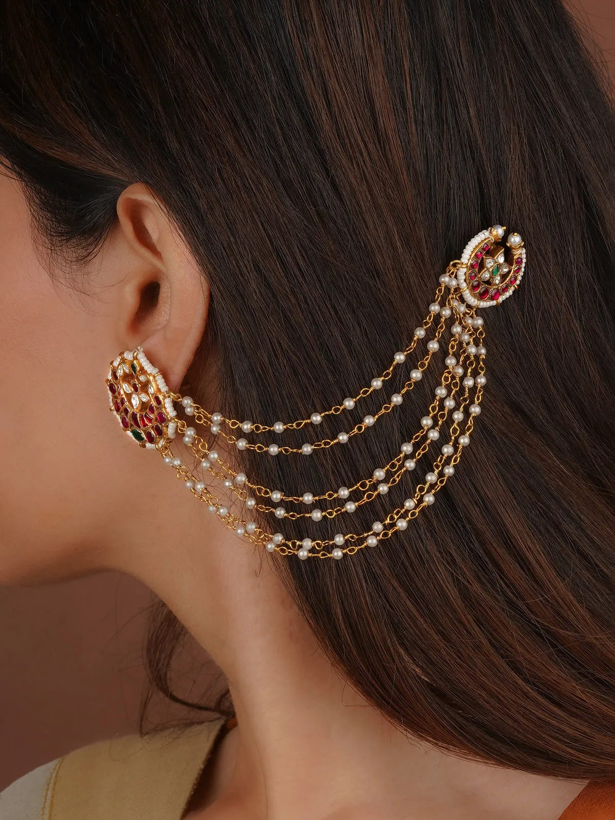 Multicolor Gold Plated Jadau Kundan Earrings - ME1317M